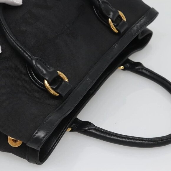 PRADA Hand Bag Canvas 2way Black Gold Auth - Picture 10 of 16